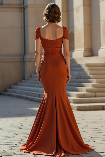 Rust Mermaid Mother Of The Bride Dress with Cap Sleeves